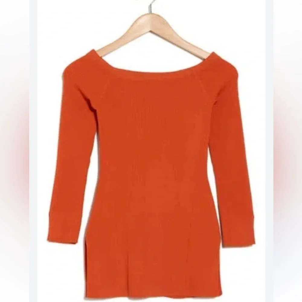 Veronica Beard Derick Off The Shoulder Ribbed Sweater Deep Orange Sz Small NWOT